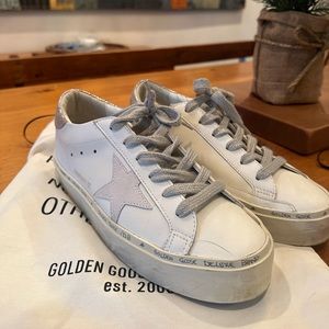 GOLDEN GOOSE HI STAR SHOES - WHITE / SILVER / SIZE 38